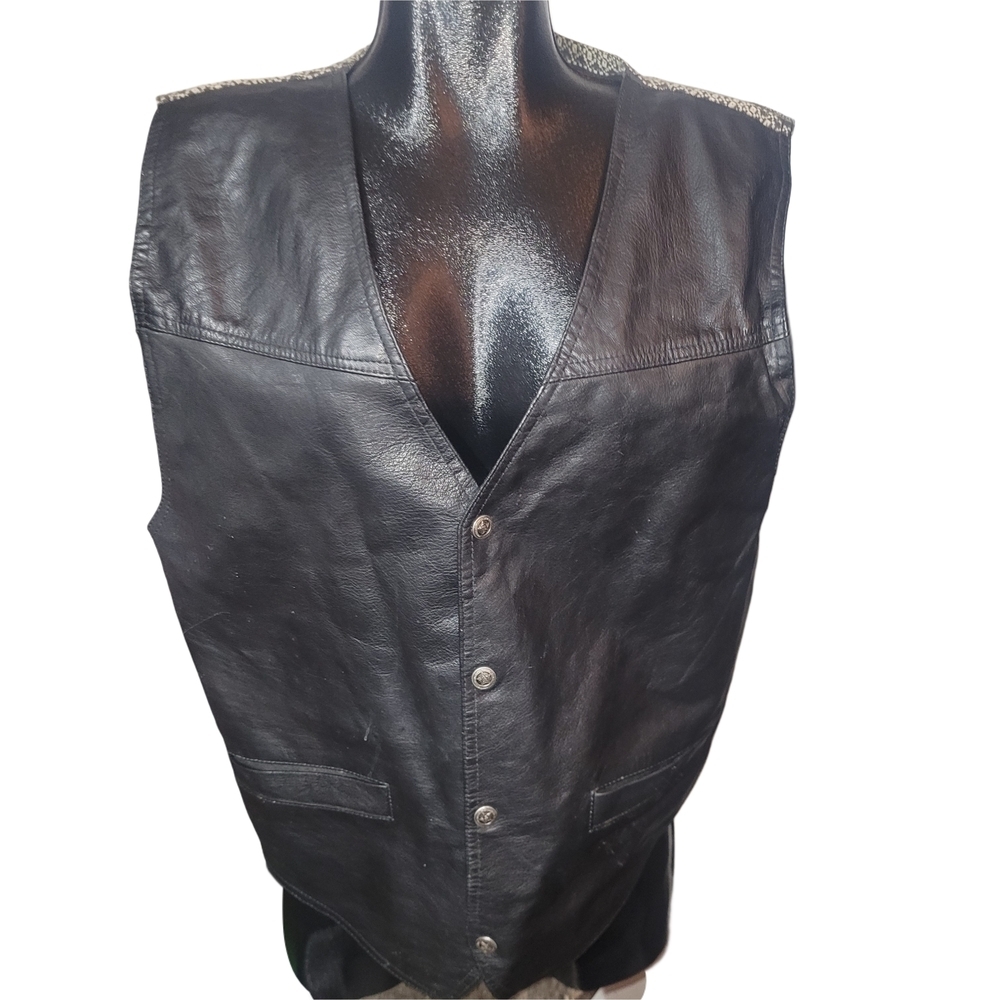 Vintage Paragraff Clothing Co Men's Black Leather Bikercore Vest Size XL